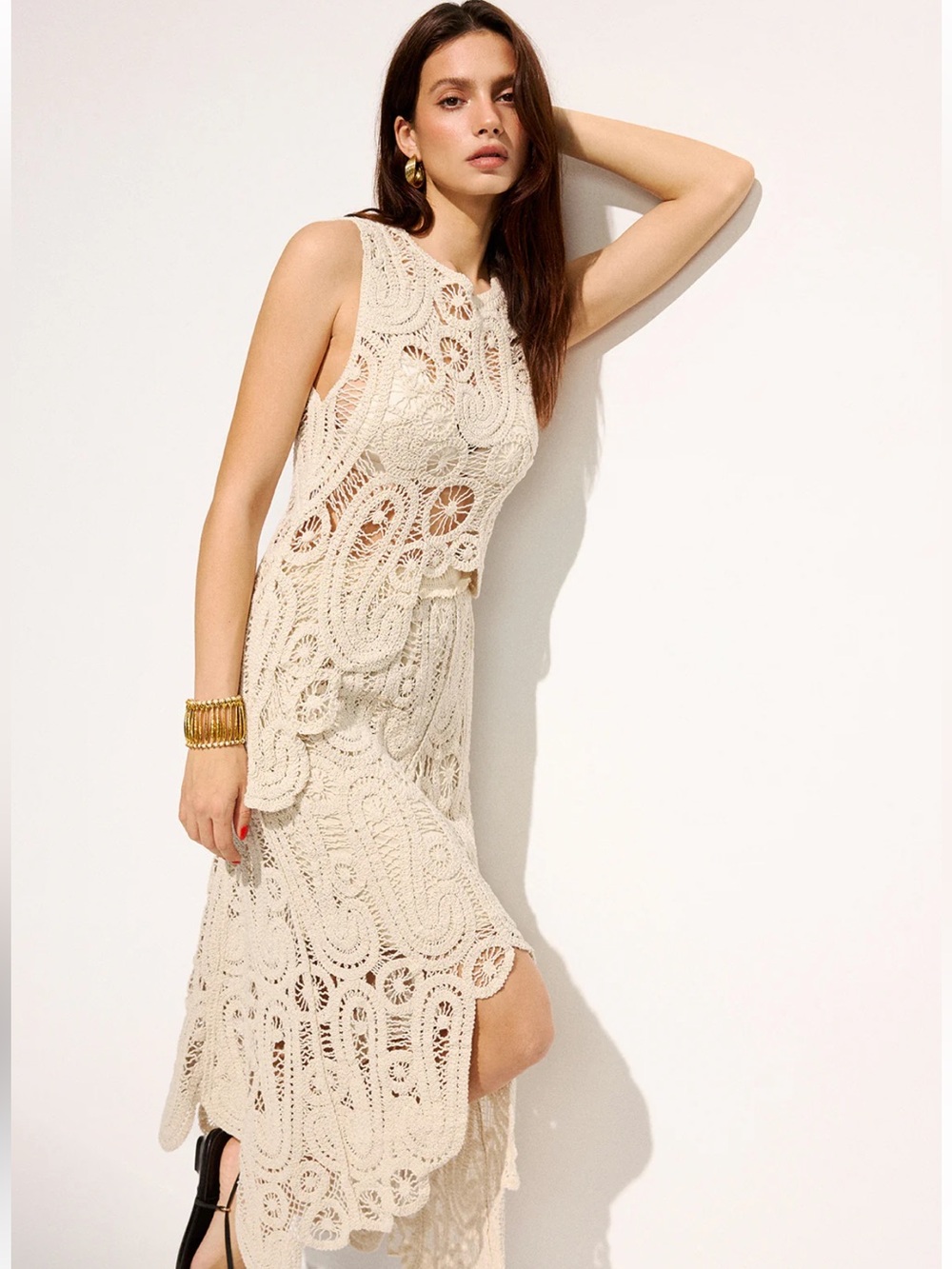 Commense Women’s Cream Crochet Tip & Skirt Set Medium NWT - Picture 9 of 9